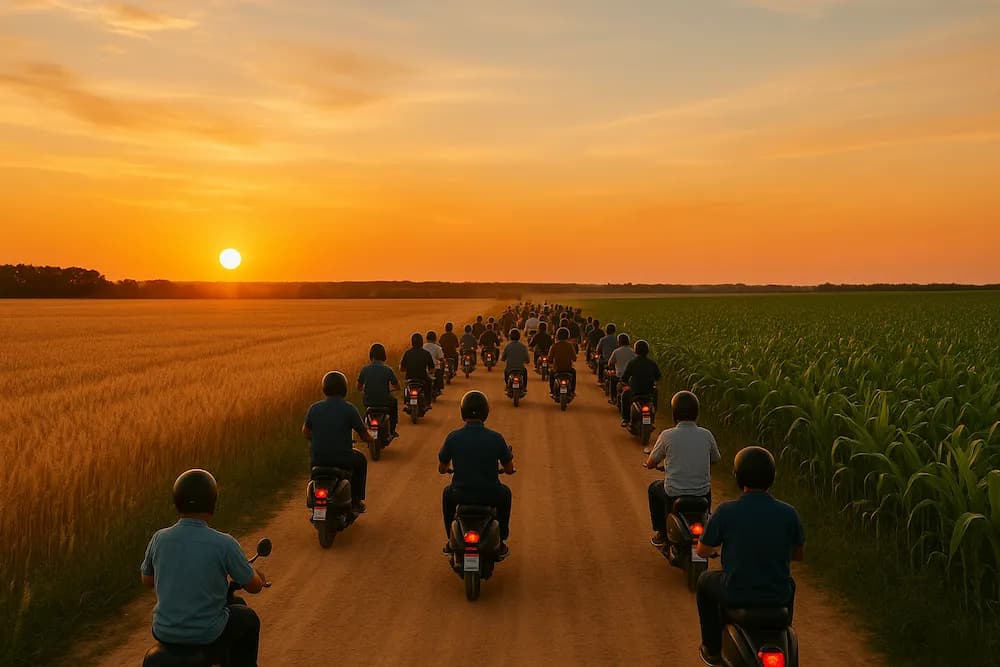 Group of people riding mopeds